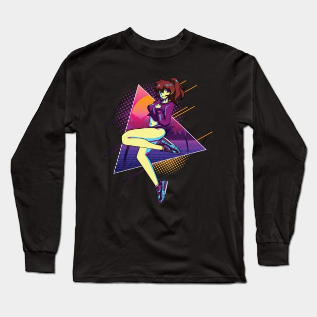 Retro cute anime girl Long Sleeve T-Shirt by JONHD